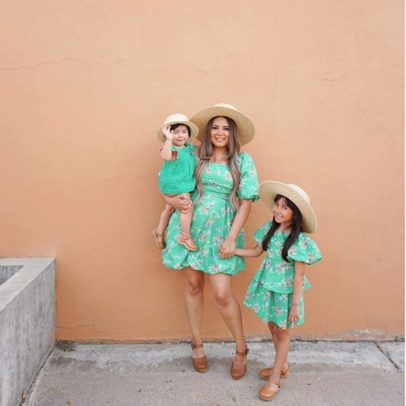 Women's Puff Short Sleeve Cut Out Bubble A-Line Dress - A New Day™Green Floral 3 - Picture 4 of 6